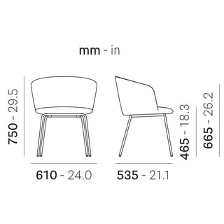Pedrali Nym Soft 2887 upholstered armchair with steel legs