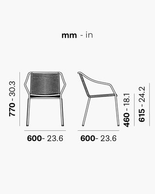 Pedrali Philía 3905 metal armchair with seat and backrest wrapped in PVC cord