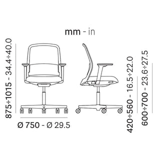 Pedrali Polar 3775 padded swivel chair with armrests and mesh backrest