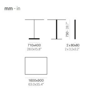 Pedrali Quadra 4560 rectangular table base 71x40 cm. - 27.95x15.75 in