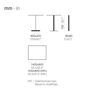 Pedrali Quadra 4570 rectangular table base 60x41 cm. - 23.62x16.14 in
