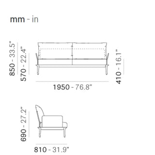 Pedrali Reva sofa/armchair with side pillows