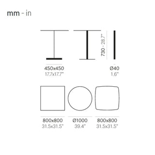 Pedrali Stylus 5400 table base with square base 45x45 cm. - 17.72x17.72 in.