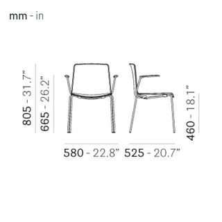 Pedrali Tweet 895 armchair with polypropylene shell and steel legs