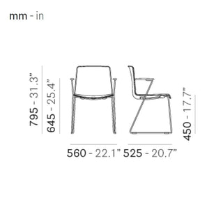 Pedrali Tweet 898 armchair with polypropylene shell and steel sled frame