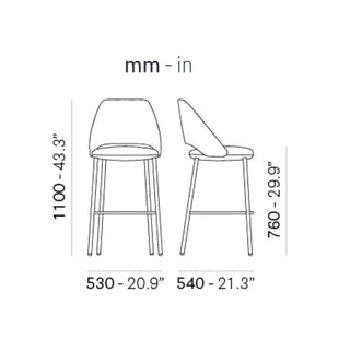 Pedrali Vic Metal upholstered stool with steel legs