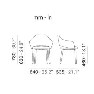 Pedrali Vic Metal 647 upholstered armchair with steel legs