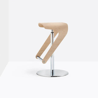 Pedrali Woody 495 stool with adjustable oak seat and steel base