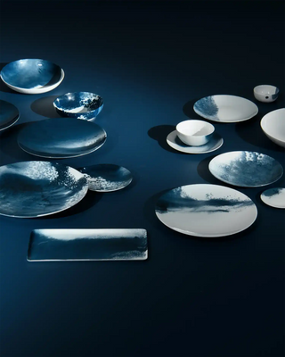 Raynaud Abysses rectangular tray in Limoges porcelain with blue decoration