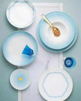 Raynaud Aura coupe dinner plate in Limoges porcelain with light blue decoration