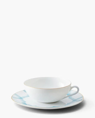 Raynaud Aura tea cup with saucer in Limoges porcelain with light blue decoration