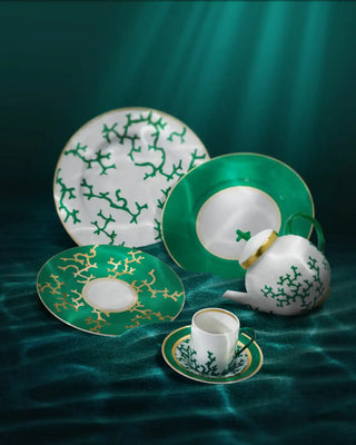 Raynaud Cristobal rim presentation plate in Limoges porcelain with full coral decoration