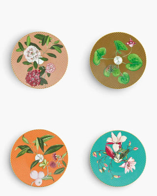 Raynaud Trésor Fleuri set of 4 dessert plates with gift box in Limoges porcelain with multicoloured decoration