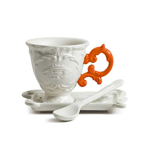 Seletti I-Wares coffee set with coffee cup, spoon and saucer White Orange - Buy now on ShopDecor - Discover the best products by SELETTI design