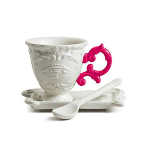 Seletti I-Wares coffee set with coffee cup, spoon and saucer White Fuchsia - Buy now on ShopDecor - Discover the best products by SELETTI design