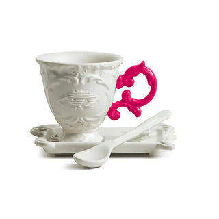 Seletti I-Wares coffee set with coffee cup, spoon and saucer White Fuchsia - Buy now on ShopDecor - Discover the best products by SELETTI design