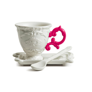 Seletti I-Wares coffee set with coffee cup, spoon and saucer White Fuchsia - Buy now on ShopDecor - Discover the best products by SELETTI design
