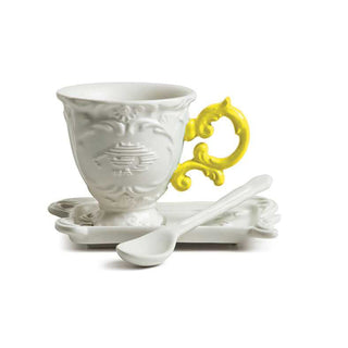 Seletti I-Wares coffee set with coffee cup, spoon and saucer White Yellow - Buy now on ShopDecor - Discover the best products by SELETTI design