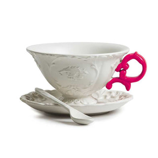 Seletti I-Wares tea set with tea cup, spoon and saucer White Fuchsia - Buy now on ShopDecor - Discover the best products by SELETTI design