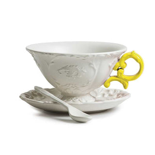 Seletti I-Wares tea set with tea cup, spoon and saucer White Yellow - Buy now on ShopDecor - Discover the best products by SELETTI design