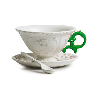 Seletti I-Wares tea set with tea cup, spoon and saucer White Green - Buy now on ShopDecor - Discover the best products by SELETTI design