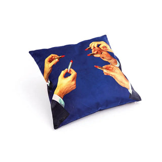 Seletti Toiletpaper cushion with plume padding 50x50 cm - 19.69x19.69 in Lipsticks Blue - Buy now on ShopDecor - Discover the best products by TOILETPAPER HOME design