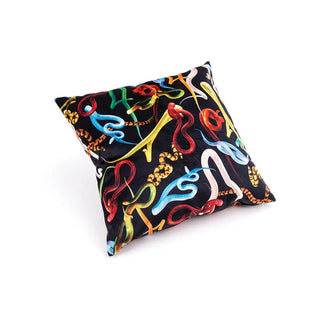 Seletti Toiletpaper cushion with plume padding 50x50 cm - 19.69x19.69 in Snakes Black - Buy now on ShopDecor - Discover the best products by TOILETPAPER HOME design