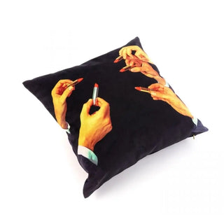 Seletti Toiletpaper cushion with plume padding 50x50 cm - 19.69x19.69 in Lipsticks Black - Buy now on ShopDecor - Discover the best products by TOILETPAPER HOME design
