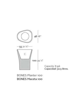 Vondom Bones Planter LED vase in Ice White 2101 polyethylene