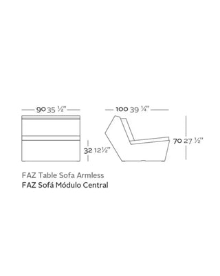 Vondom Faz sofa central armless module in polyethylene with upholstered cushions