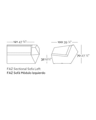 Vondom Faz sofa end module in polyethylene with upholstered cushions