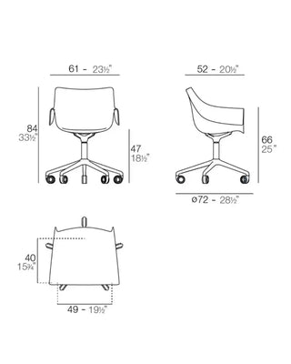 Vondom Manta swivel caster armchair with polypropylene shell and powder-coated metal four-star base
