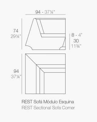 Vondom Rest sofa corner module 90° with upholstered cushions