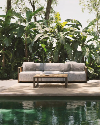 Vondom Tulum upholstered sofa with powder-coated aluminium frame and teak armrests