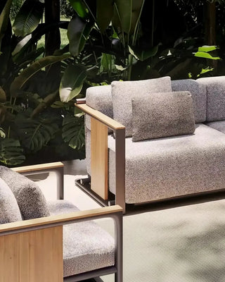 Vondom Tulum upholstered sofa with powder-coated aluminium frame and teak armrests