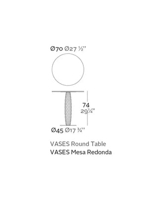 Vondom Vases table with stainless steel base and round top HPL