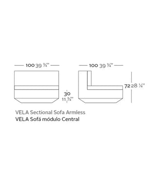 Vondom Vela sofa central armless module in polyethylene with upholstered cushions