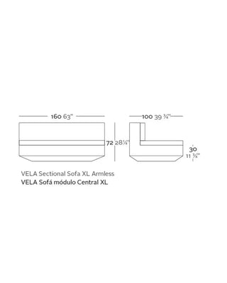Vondom Vela sofa central armless module in polyethylene with upholstered cushions
