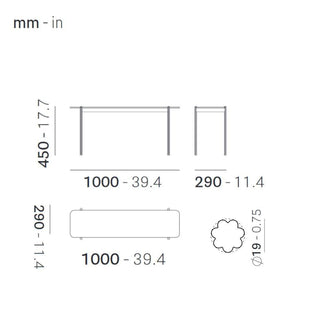 Pedrali Blume BLT coffee table H. 45 cm. with top 100x25 cm. in solid laminate - Buy now on ShopDecor - Discover the best products by PEDRALI design